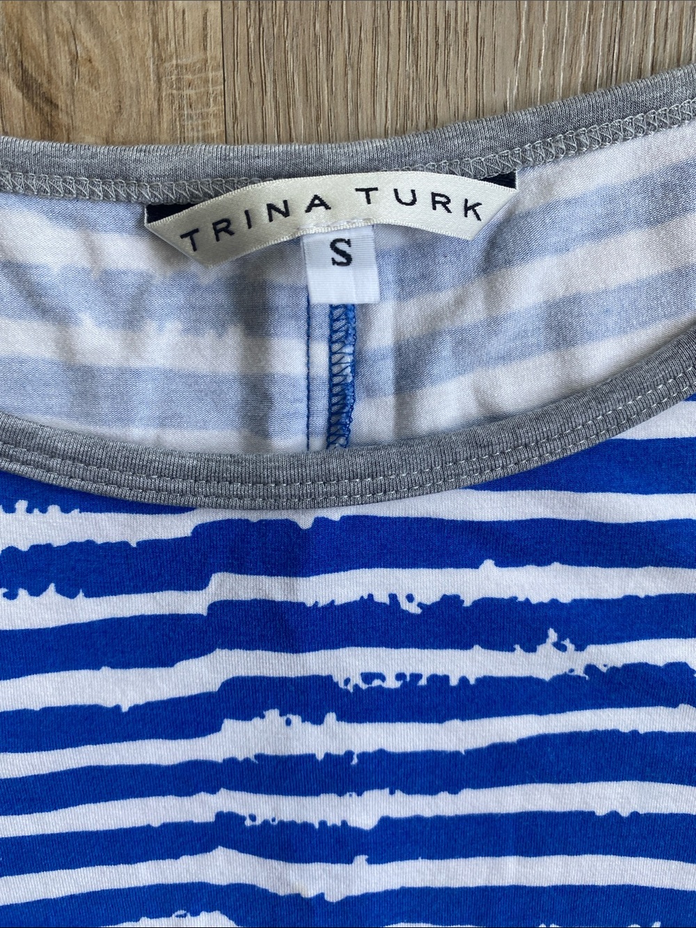 Trina Turk Blue White Striped Knit Dress Small Nautical Stretch 3/4 Sleeve - Picture 5 of 11